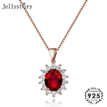 

Jellystory Necklace Pendant for Women Silver 925 Jewelry with Oval Shape Ruby Zircon Gemstone Wedding Party Gift Rose Gold Color