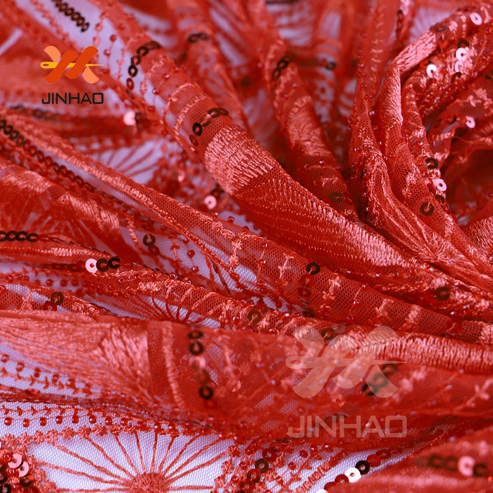 

Red Color African Lace Fabric 2019 High quality Sequins with Embroidery Nigerian Lace Fabric For Women French Mesh Lace Fabric