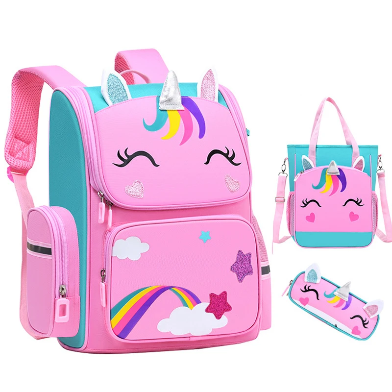 Mochilas escolares para niña, conjunto de mochilas escolares con de unicornio para niña, impermeables niños, color azul y rosa| | - AliExpress