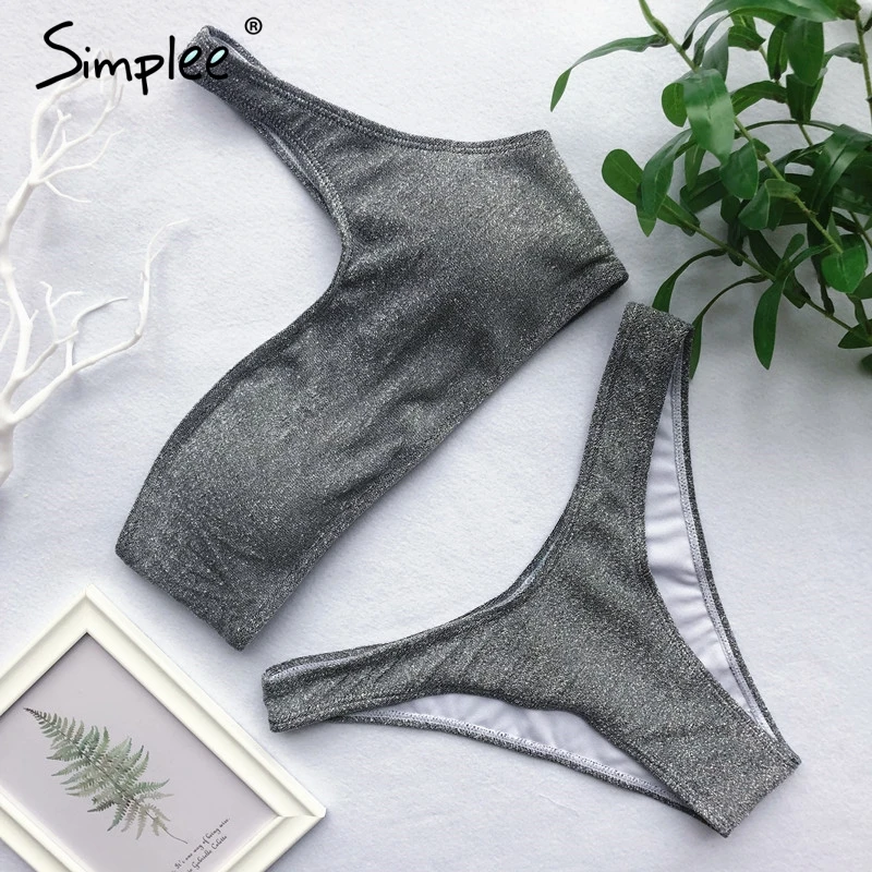 Сексуальный женский блестящий купальник Simplee с бретелькой на одно плечо глубоким