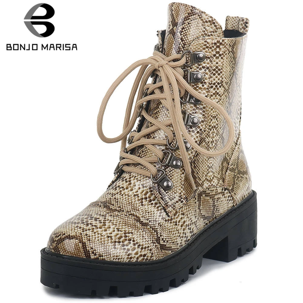 

BONJOMARISA New Hot Sale 34-43 Ladies Fashion Print Booties Platform Ankle Boots Women 2019 Casual Chunky Heels Shoes Woman