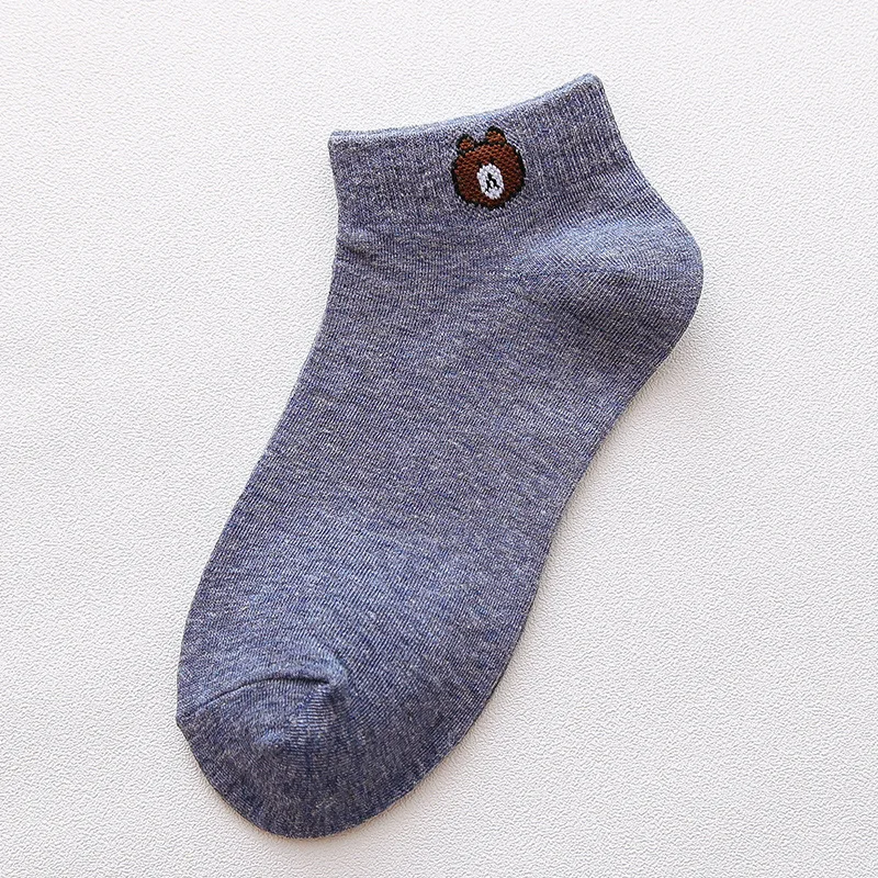 Denim Blue 1 пара, женские Носки с рисунком медведя,, весенние, летние, зимние женские носки, хлопковые, милые, с мультяшной вышивкой, женские модные носки, корейский стиль - Цвет: Denim Blue