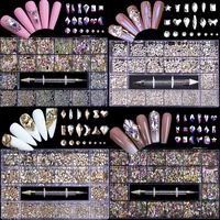 2500pcs Luxury Shiny Diamond Nail Art Rhinestones Crystal Decorations Set AB Glass 1pcs Pick Up Pen In Grids Box 21 Shape 1