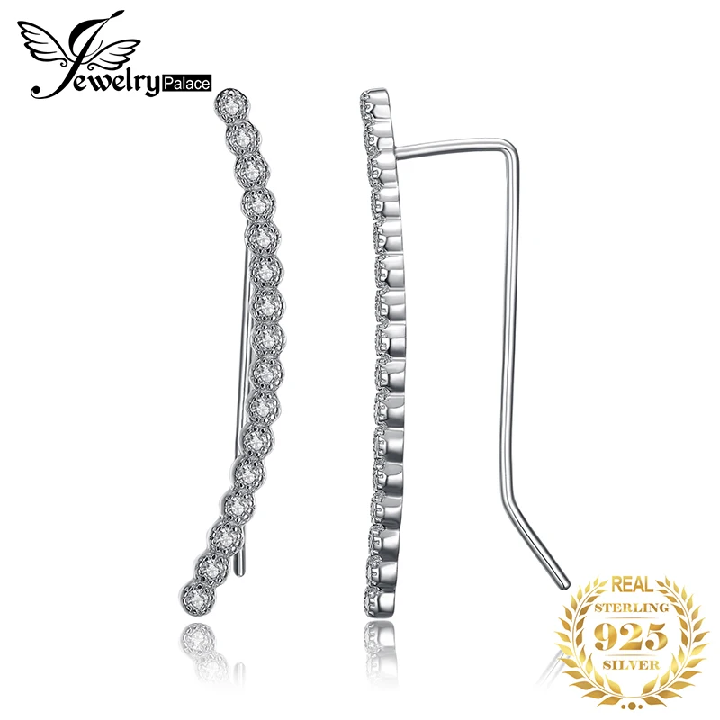 JewelryPalace фантазии кривой 0.3ct Cubic Zirconia Stud Ear Climbers Earrings 925 серебро Мода подарок для