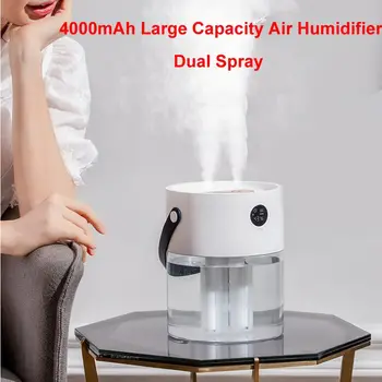 

4000mAh Portable Air Dual Humidifier With LED Night Lamp 2L Capacity USB Rechargeable Fogger Mist Maker Home Office Car Sprayer