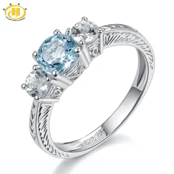

Hutang Romantic 925 Silver Rings for Women Genuine Blue Topaz Gemstone Sterling Silver Ring Fine Simple Elegant Jewelry