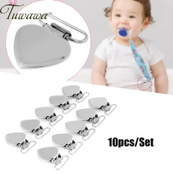 

10pcs DIY Silver Metal Peach Heart Suspender Braces Clips Holder Plastic Teeth Metal Pacifier Clips Suspender Accessory