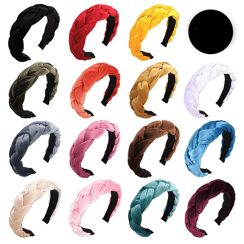 

New Fashion Women Hairband Flannel Headband Cross Knot Headwear Solid Braid Hair Band Wide Side Hair Accessories Wholesale