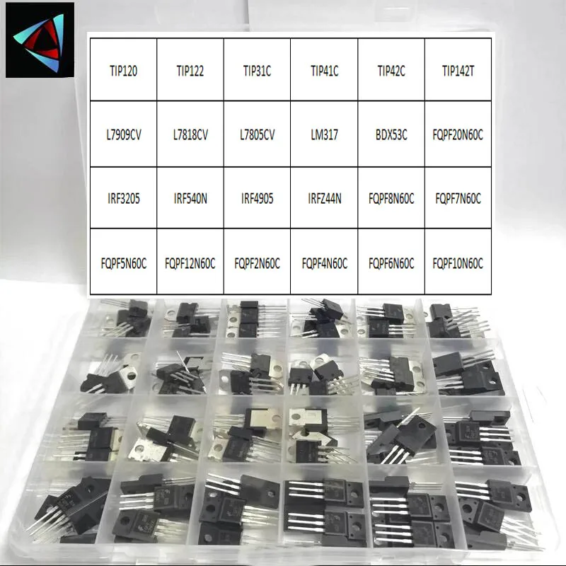 Transistors Kit 120PCS 24Values IRF3205 L7805CV LM317 TIP120 IRF540N TIP122 TIP142T IRFZ44N FQPF10N60C TO-220 Field Effect Transistor