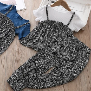 

Baby Girls Set 2020 Summer Leopard Floral Tshirt and Pants