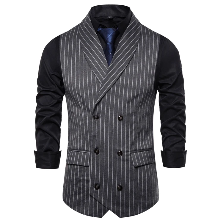 Формальный двубортный мужской жилет, повседневный полосатый клетчатый приталенный пиджак для мужчин, нарядные жилеты, деловые Свадебные Chalecos Para Hombre - Цвет: 9726-Dark Grey