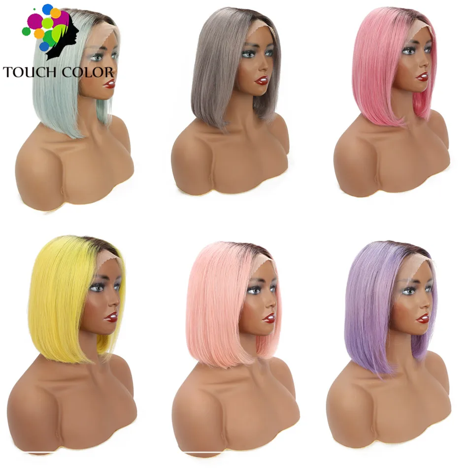 Hairvev 13X4, прямые человеческие волосы на кружеве, парики для черных женщин, 1B, розовый, серый, синий, фиолетовый, 613 блонд, короткий Боб, парик на шнурке, Remy