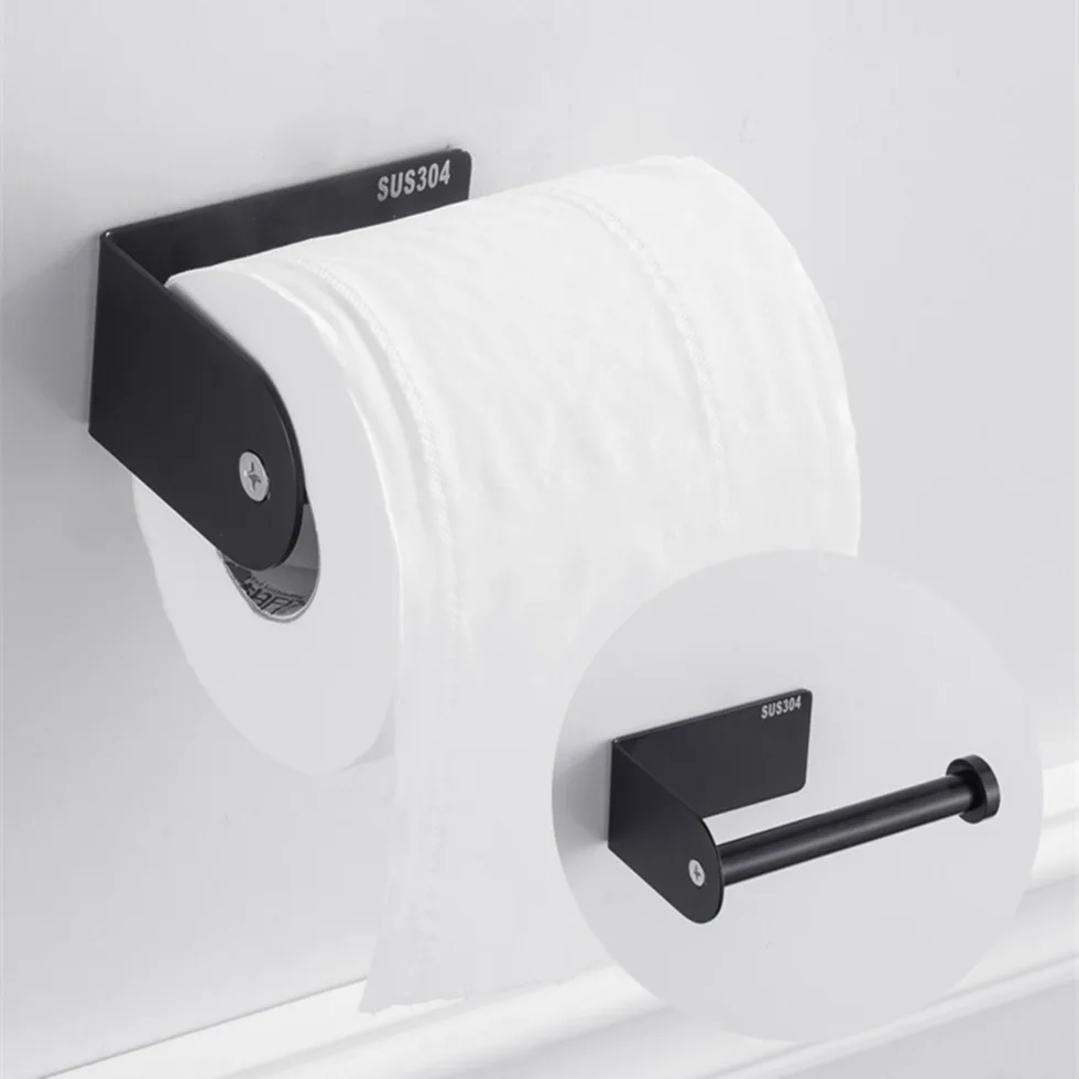 Black Paper Holder 304 Stainless Steel Towel Bar Tissue Rack for Bathroom Kitchen WC Toilet Tissue Paper Towel Roll Holder Stand