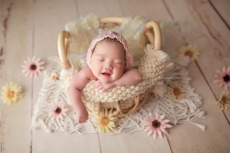 Acessórios para fotografia de recém-nascidos, cesta redonda,