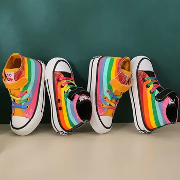 

Kids Shoes for Girl Autumn 2020 New Children's High-top Canvas Shoes Casual Wild Boys Sneakers Girls Rainbow Shoes