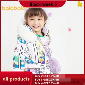 

Balabala Girl cotton jacket 2020 winter new children fur collar warm jacket casual hooded down jacket