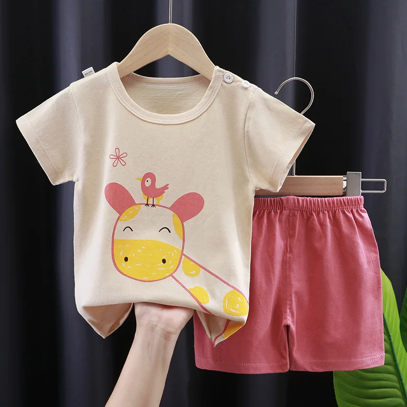 Baby Boy Girl Clothes Set Summer Pajamas Suit Infant Newborn Short Sleeve Clothing Elephant Print Costume Cotton Sets Baby Outfits Baby Boy Outfits