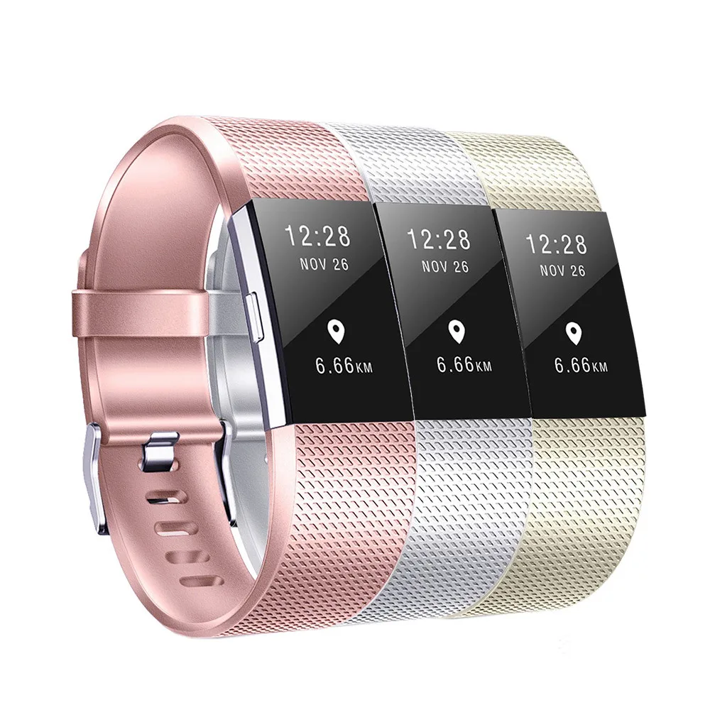 Запасной ремешок для Fitbit Charge 2 браслет из ТПУ цвет розовое золото/серебро|Ремешки