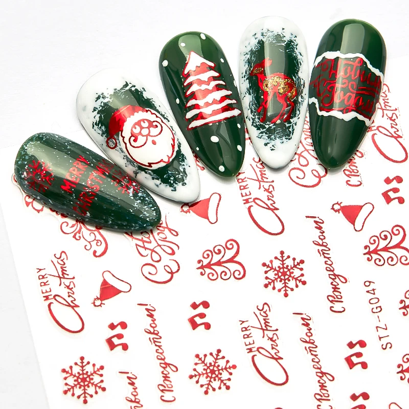 1 шт 3D наклейки для дизайна ногтей красная Золотая Рождественская наклейка для ногтей клеящиеся маникюрные кончики Санта-лося буквы слайдер наклейки для ногтей