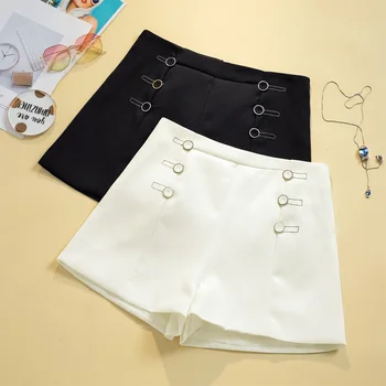

COIGARSAM 4XL Plus Size Chiffon Summer Loose High Waist Women Shorts White Black 1656
