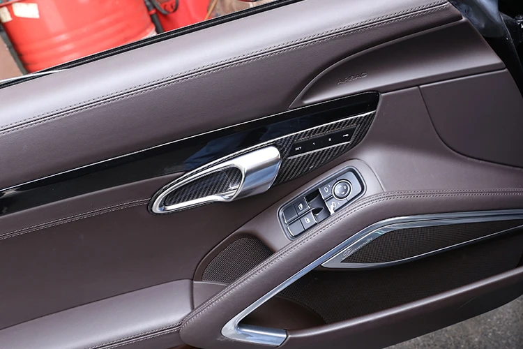 2 Pcs Real Carbon Fiber For Porsche 911 718 2012- Car Interior Door Handle Frame Cover Trim Accessories