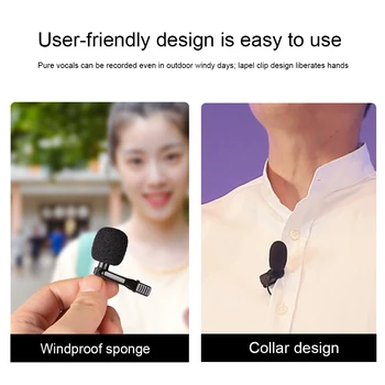 

Audio Video Recording Lavalier Condenser Microphone Type-C Interface Clip-on Windproof Gift Conference With Usb Adapter Mini