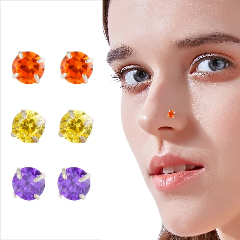 

925 Sterling Silver Nose Stud 8 Colors Mini Zircon Nose Nail Europe And The Best Selling Piercing Silver Jewelry Not Allergic