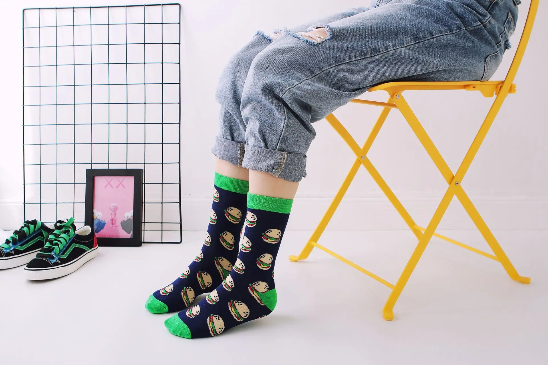 Fashion personality funny long socks ladies casual warm long cotton happy pop hip hop style street tide avocado egg couple socks