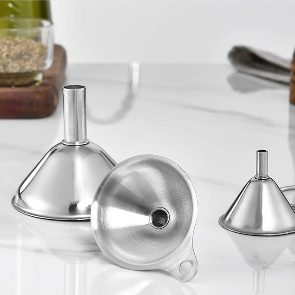 3 Piece Stainless Steel Kitchen Funnels for Filling Small Bottles Jars Flasks Containers