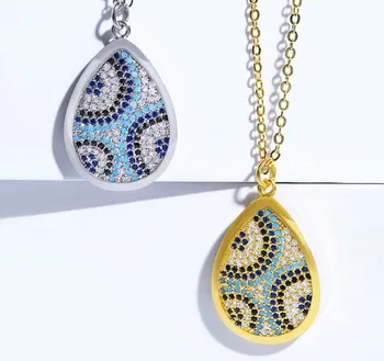 

evil eye multicolor micro pave cz zircon cubic zirconia necklace copper Clavicle gold plated Snake Chain Choker Pendant etfg2