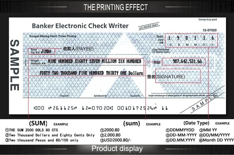 DY- Checkwriter чековый принтер английский чековый принтер Гонконг Малайзия Сингапур Автоматическая Чековая машина 1 шт