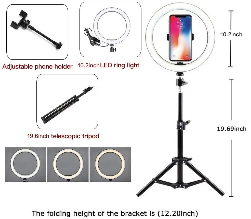 Светильник для селфи, кольцо с тренога для Iphone и телефона, держатель для видео-фотографии, макияж, прямая трансляция, YouTube светильник ing
