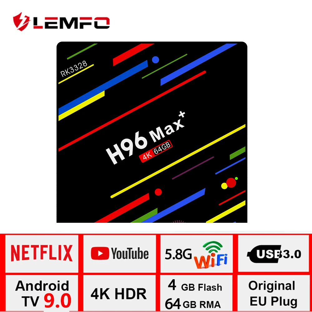 LEMFO H96 Max+ Smart Android tv Box Android 9,0 RK3328 Penta-Core 4 ГБ 32 ГБ 64 Гб USB 3,0 4K 3D HDR 2,4G/5G Wifi телеприставка