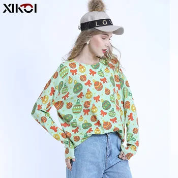 

New round collar sleeve printed sweater in autumn and winte
