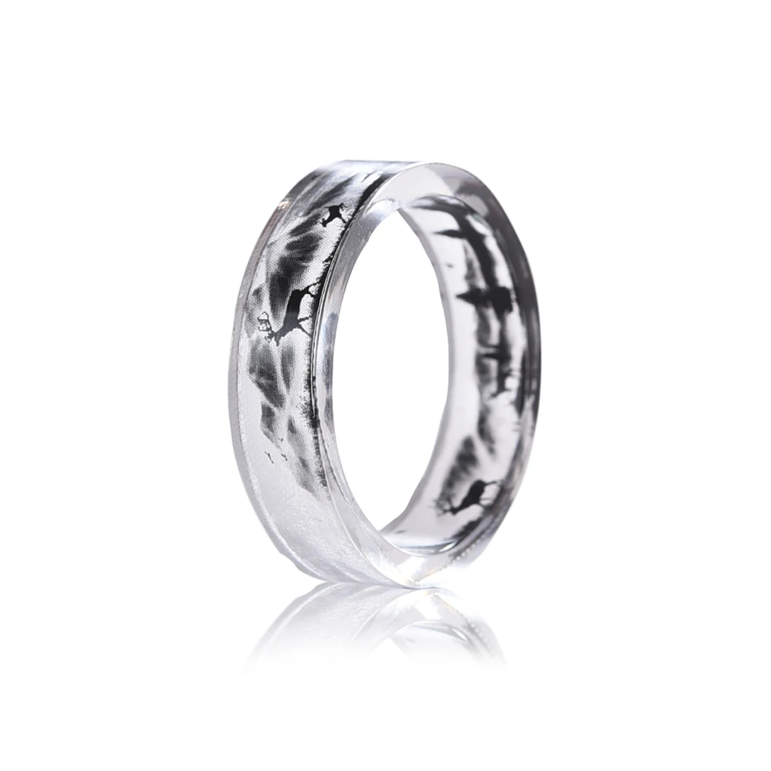 Ручной работы прозрачный пластик кольцо ювелирные изделия с лося и птиц смолы кольца с внутренним декором черно-белое кольцо для женщин