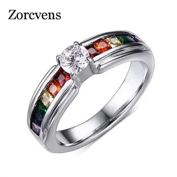 

Modyle Men and Women Rainbow Ring the Zircon Austrian Crystal Rainbow Gay Pride Ring Fine Jewelry