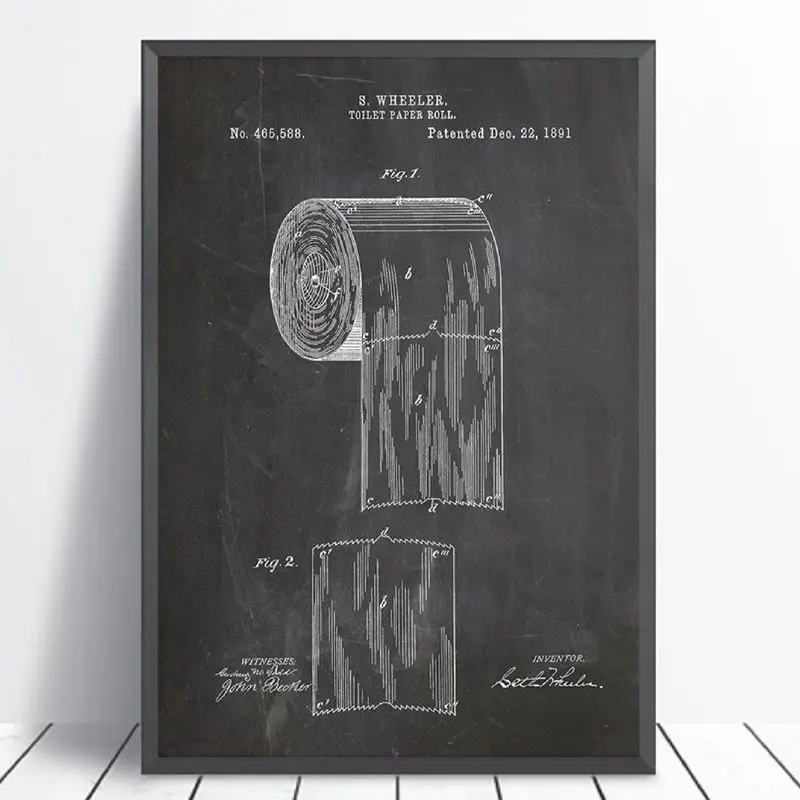 

Toilet Paper Patent Vinatge Poster Bathroom Wall Art Prints , Roll of Toilet Paper Blueprint Canvas Painting Wc Sign Home Decor