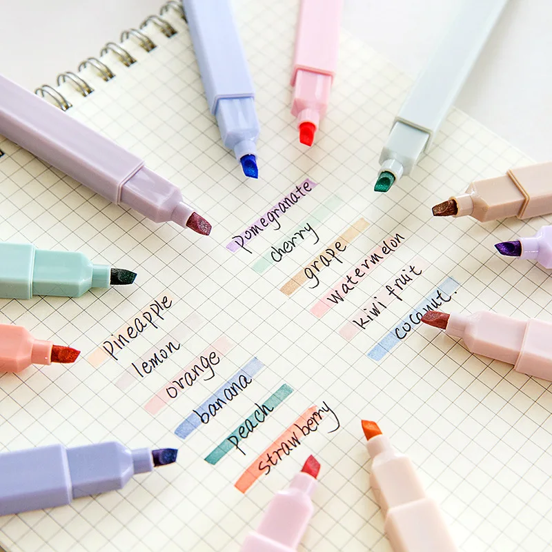 Aesthetic Highlighter Pen Set,8 Different Shapes Dual Tip Markers For Kids  Novelty Stationery Schoo