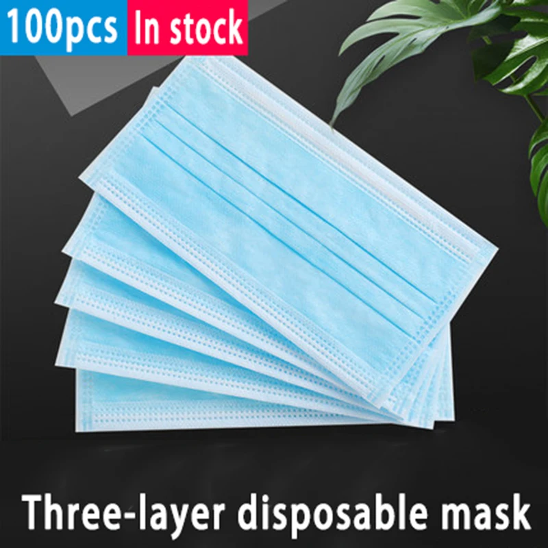 

100Pcs Disposable protective mask Dust protection safety mask Three-layer disposable Adult face guard Fast shiping