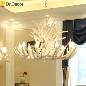

Nordic Classical Deer Horn Chandeliers Lamp Living Room Resin Ceiling Chandelier Lighting LOFT Hotel Decor Resin Hanging Lamps