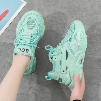 

Women Platform Sneakers White Fashion Lace Up Casual Shoes Chunky Sneaker Ladies Vulcanized Shoes Woman Leather Trainers Summer