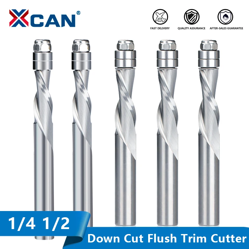 XCAN Router Bit 2 Flute UP Cut Flush Trim Router Bit with Bearing for