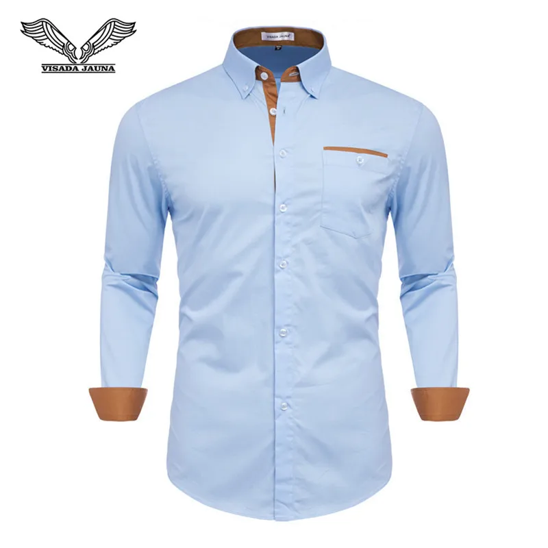 light blue 50 Новинка, модная повседневная мужская рубашка с длинным рукавом, приталенная мужская повседневная рубашка на пуговицах, деловая одежда, рубашки, мужская одежда, Camisa - Цвет: light blue 50