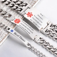 Free Engraving  Stainless Steel Men's Medical Alert ID Tags Bracelet Bangle Jewelry Type 1 Diabetes 1