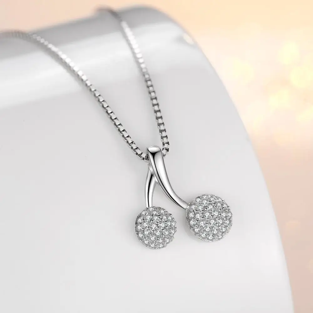SDA Genuine 925 Sterling Silver Necklace Double Ball Pendants with 3A CZ Stones