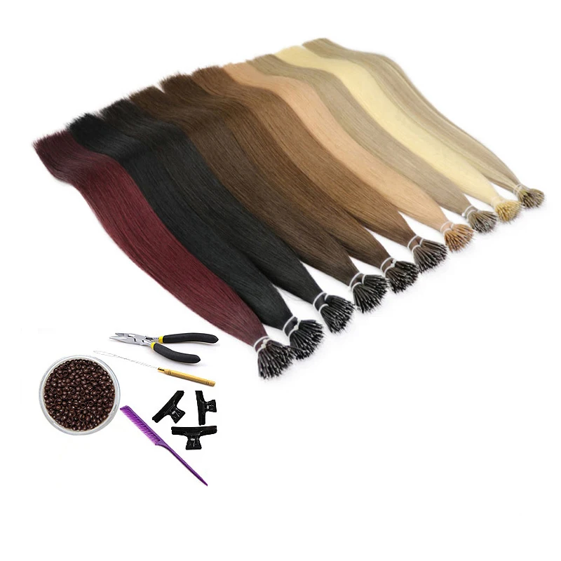 DIY Hair Extensions with Tools Silicone Nano Rings Human Hair