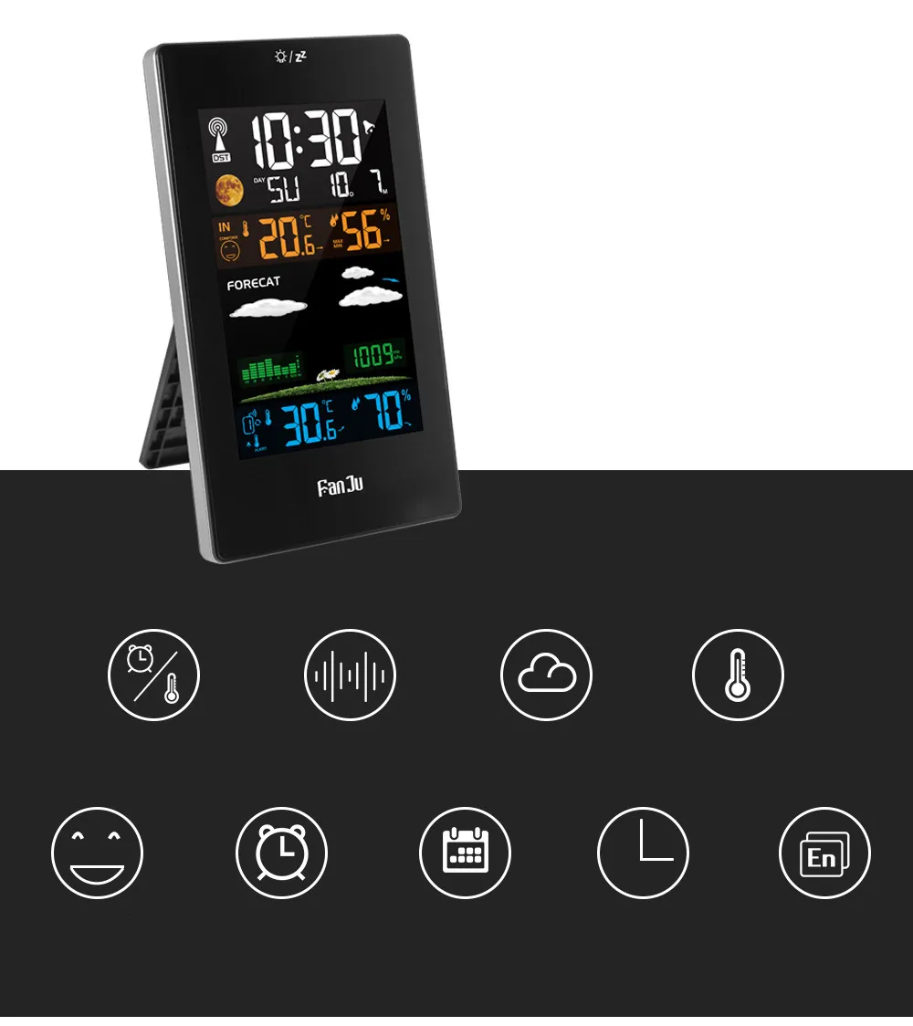 FanJu FJ3389 ЕС Plug настольные часы метеостанция Цифровой термометр гигрометр беспроводной датчик ЖК-дисплей календарь дисплей Лидер продаж