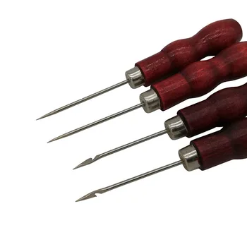 

Wooden handle awl manual knitting tool straight cone curved cone needle thousand through drill tools Leather craft