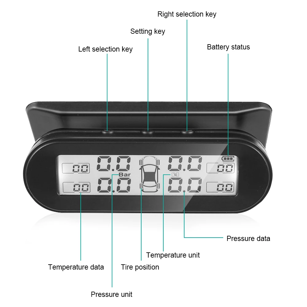 Автомобильный TPMS Солнечный с 4 внешними датчиками Универсальный ...