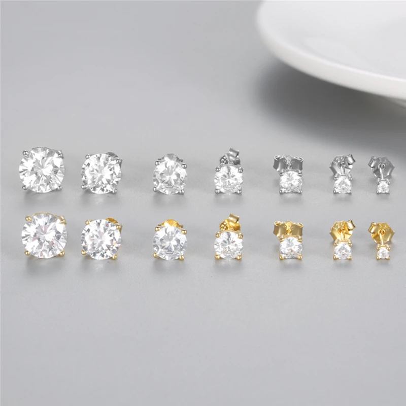 CANNER 2/3/4/5/6/7/8mm 925 Sterling Silver Small Zircon Crystal Stud Earrings for Women Mini Piercing Earring Jewelry Pendients